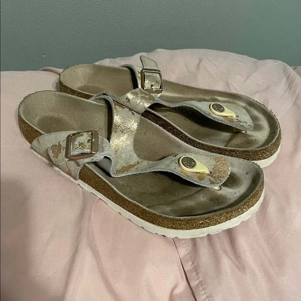 Birkenstock Gizeh Vintage Metallic Rose Copper Suede Nar Size 37 EU/6.5 US - Picture 2 of 10
